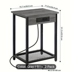 USB Nightstand End Table Set Of 2