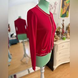 Liu Jo Red-Magenta Chain-Trim Knit Cardigan, Size S