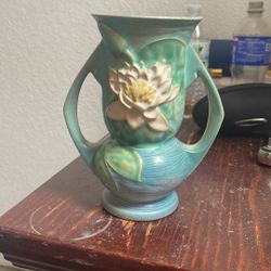 Blue Water Lily Vase by Roseville Pottery. Circa 1943