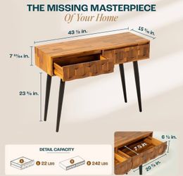 Mid-Century Wood Console Table with Drawers