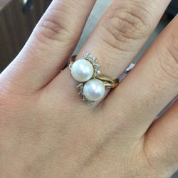 14K Pearl Ring With Diamond Size 5.5