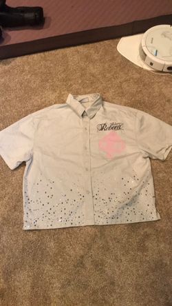 Reborn Rhinestone Button-Up Cropped Shirt SIZE large