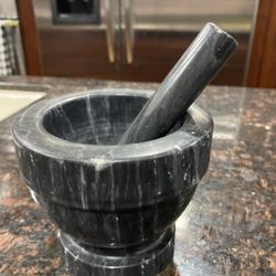 Heavy Large Black Marble Mortar & Pedestal 