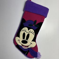 Vtg Disney Store Minnie Mouse Christmas Stocking 19” Fleece Purple Scarf Pink  