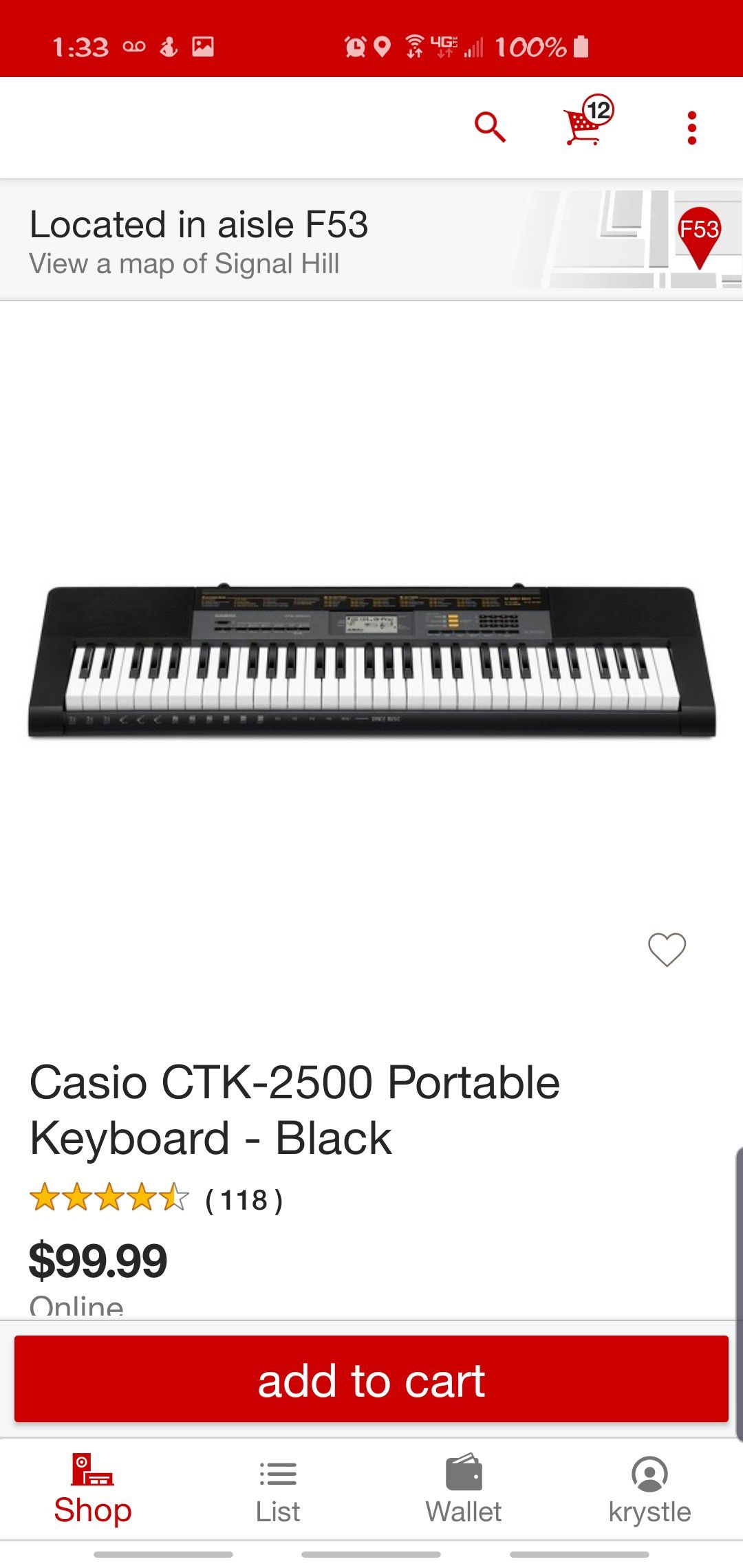 NIB Casio CTK-2500 Portable Keyboard - Black