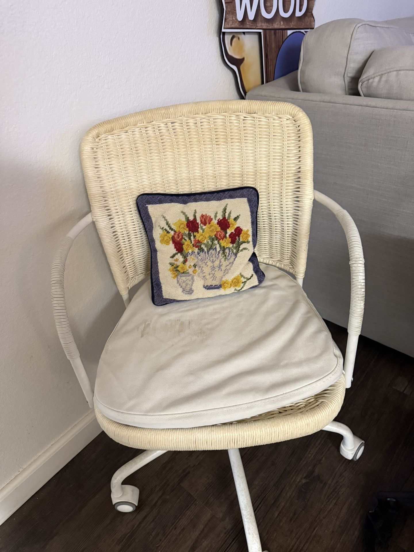 Swivel Rattan Chair For Desk Or Vanity