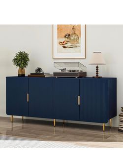 65" Fluted Sideboard Buffet Cabinet with Storage, Blue