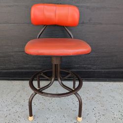 Vintage Orange Vinyl And Metal Stool For Desk Or Shop