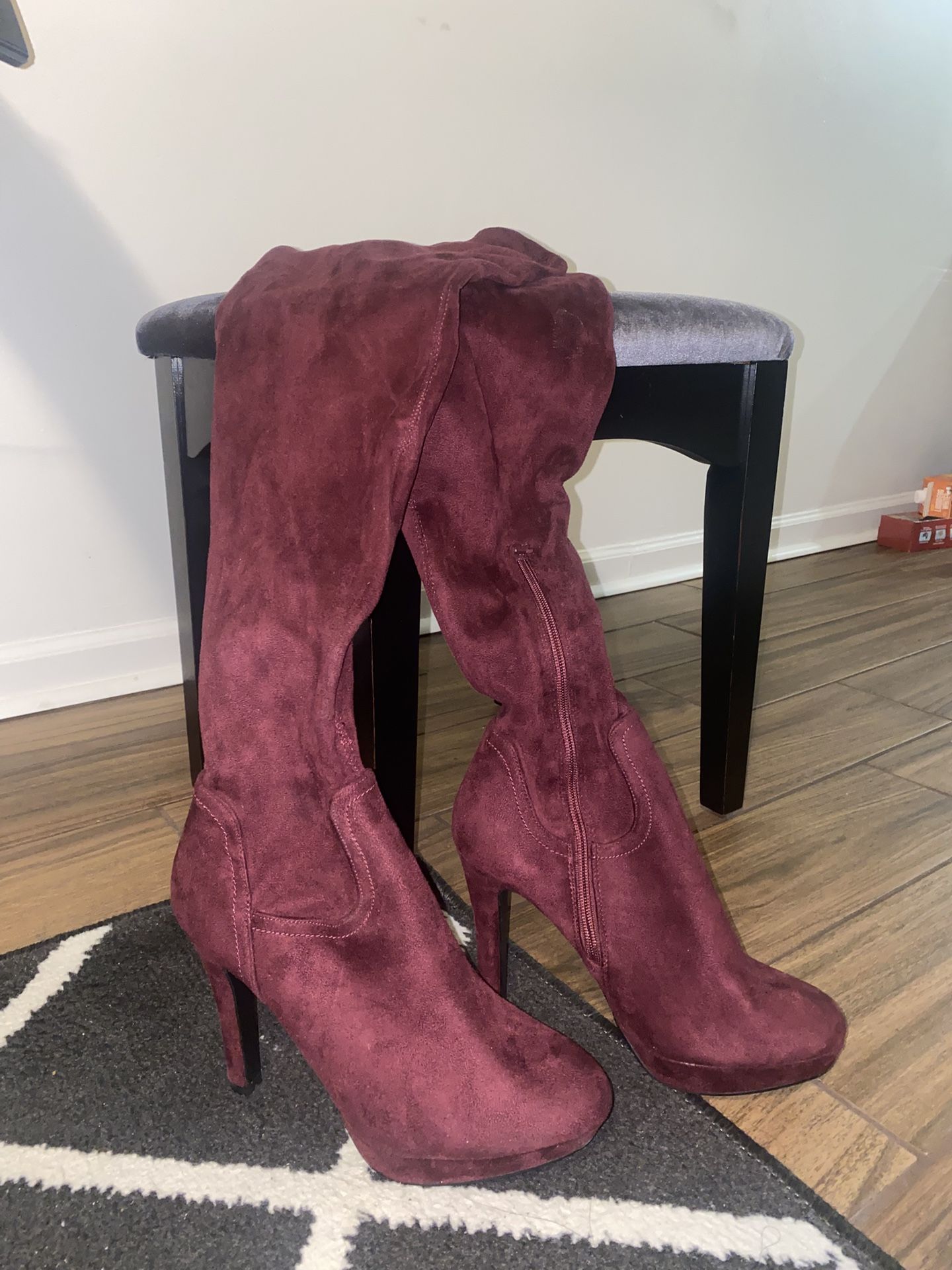 Burgundy Suede Thigh High Boots