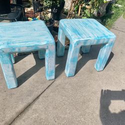 Pair Of Coastal Solid Brown End Tables 
