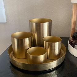 World Market Gold Metal Desk Office 4-cup Organizer Pen Holder, Centerpiece