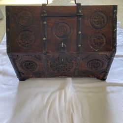 Antique Carved Wooden Dowry Jewelry Box