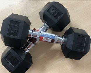 15lb Dumbbells Set of Two Dumbbell 30lbs Total Weider Rubber Hex Fast shipping