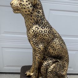 Golden 3 foot tall, leopard statue