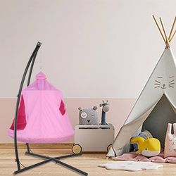 X-Shaped Hanging Tree Tent w/Swing Chair,Hammock Chair Stand Canopy w/Steel Frame,Indoor Outdoor Egg Basket Patio Seat w/Adjustable Solid Stand,Bedroo