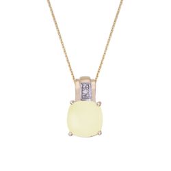 14k Yellow Gold Oval Frosted Cushion Cut Lemon Quartz and Diamond Pendant