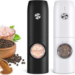 Electric Salt and Pepper Grinder Set, Rechargeable Automatic Pepper Mill Grinder with LED Light, Adjustable Coarseness shakers, One-Hand Operation for