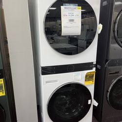 LG WashTower Stacked SMART Laundry Center 4.5 Cu.Ft. Front Load Washer & 7.4 Cu.Ft. Electric Dryer in White w/ Steam