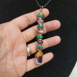 HUGE SALE 🔥🔥🔥🔥 HANDMADE Amethyst and malachi copper wrapped pendant Necklace