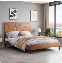 Full Metal Platform Bed with Under-Bed Storage, Vintage Brown