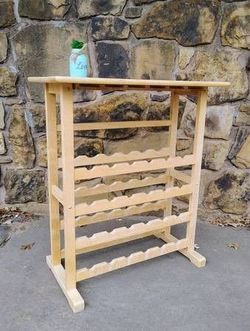 Rustic Blond 24 Bottle 12 Wine Glass Rack Tall side Table Bar