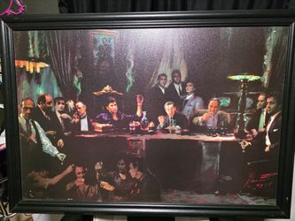 Large Framed Gangster Wall Art, Scarface Mob Table Print, 37.5 x 26, Black Frame