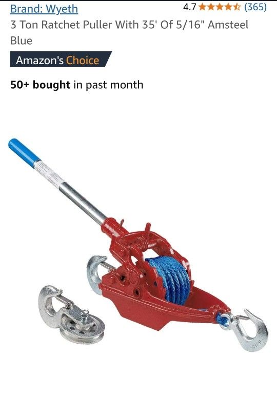 New Wyeth-Scott Power Puller Winch 12,000 Capacity with Snatch Block Synthetic Cable and Handle Ext