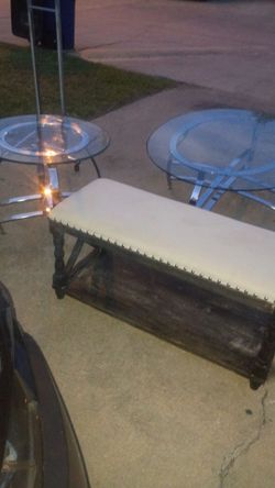 Glass tables wooden bench