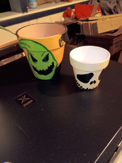 Nightmare Before Christmas Hand-Painted Terra Cotta Pots Set of 2