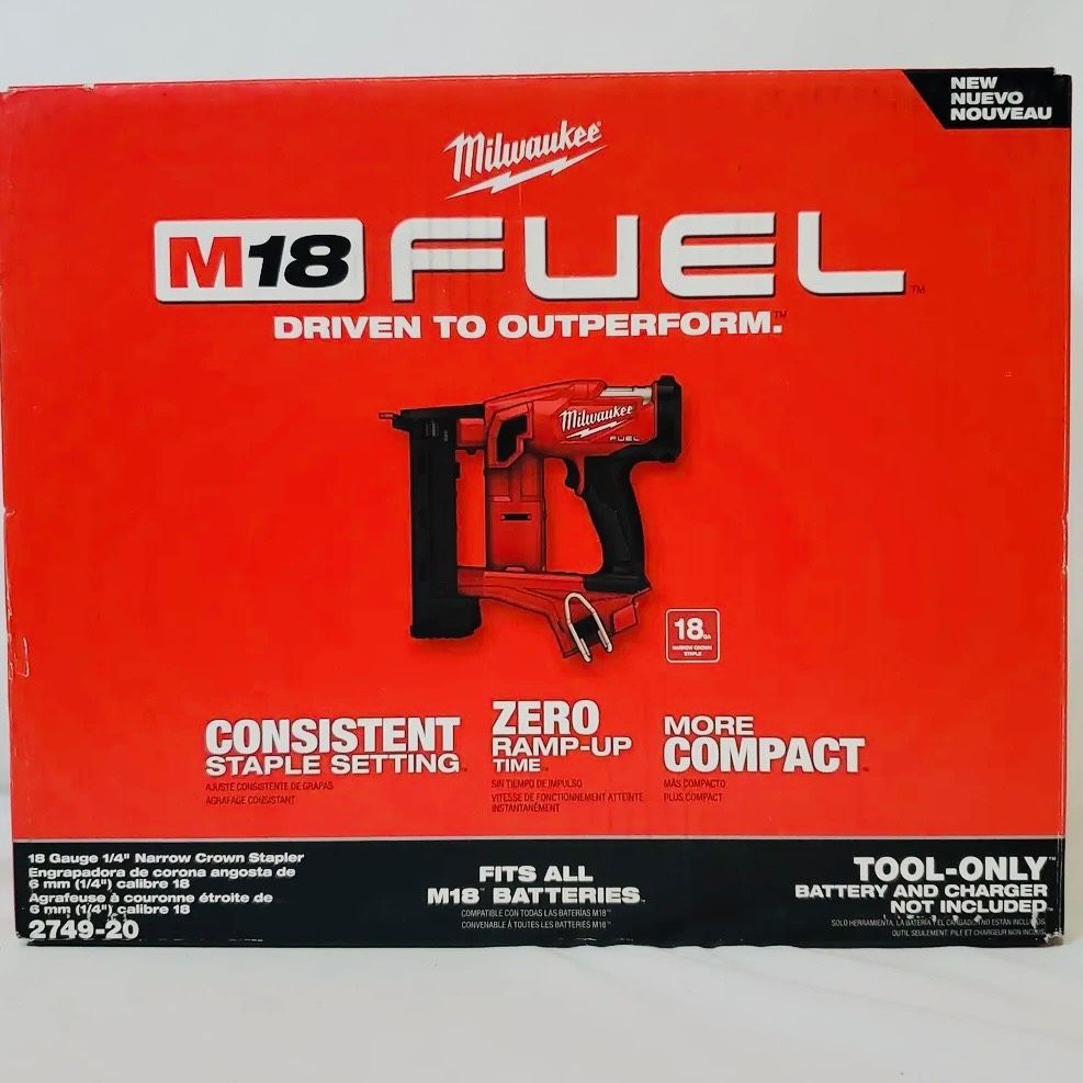 New Milwaukee M18 FUEL Brushless 18-Gauge 1/4 in. Narrow Crown Stapler (Tool-Only). $230