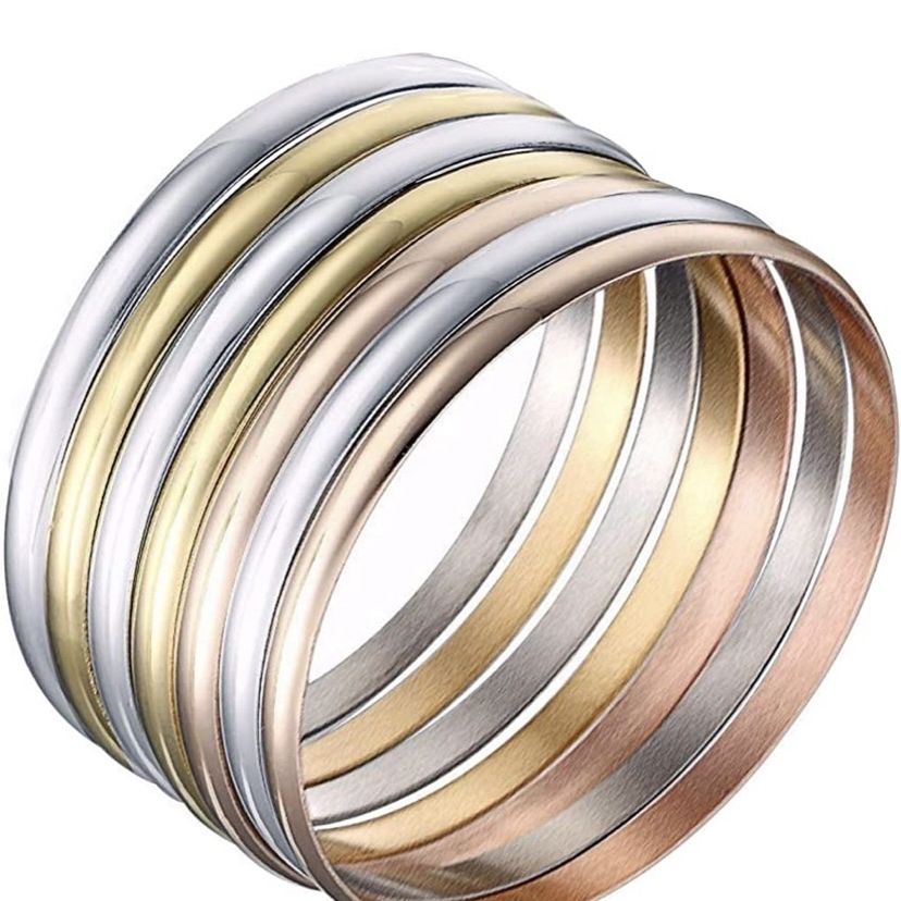 14K Rose/Yellow Gold Plated Over Stainless Steel Bangle Set 7 Pcs NOW ON SALE !!