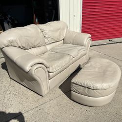 Real Leather Loveseat Matching Ottoman 