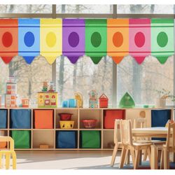 8 Pcs Rainbow Curtains - Cartoon Crayon & Pencil Design, Colorful & Cute, 8 Colors (24 x 12inches) - Perfect for Classroom Decor & Back to School