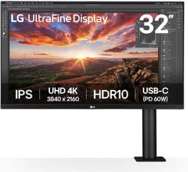 LG 32” 4K UltraFine Ergo Monitor with HDR10, USB-C & Monitor Arm - Like New