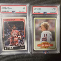 1980 Topps Phil Simms PSA 6, 1988 Fleer Scottie Pippen PSA 7