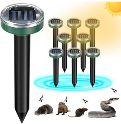 8 Pack Mole Repellent Solar Powered Snake Repellent Ultrasonic, Gopher Repeller Sonic Mole Deterrent Spikes, Snake Gopher Vole Repellent Outdoor for L