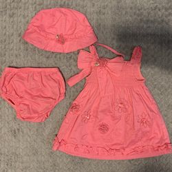 Pink Flores Ribbon Dress with Hat 3 Piece Set from Rare Editions in 3M