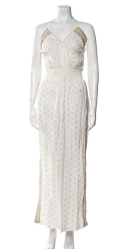 $295 Ramy Brook White And Gold Jumpsuit