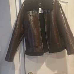 Mango Faux Leather Brown Shinning Jacket. New. Size l