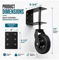 Stark USA 8-Inch Universal Flat-Free Gate Wheel, Spring-Loaded 360° Swivel Gate Caster, Heavy-Duty Fence Support Wheel for Wood, Vinyl & Chain Link Ga