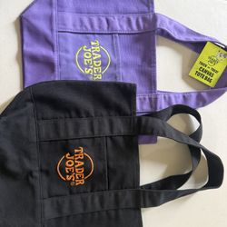 Set of Two Trader Joes Mini Canvas Bags Black And Purple Halloween Set
