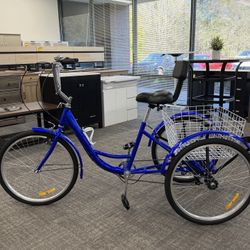 Fully Assembled✨ 23” Adult Tricycle with adjustable seat and backrest, 3-wheel design with 7-speed gear shift, high-carbon steel frame, supports up t