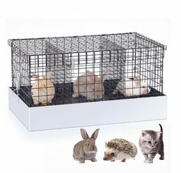 (K-7) 1 Pack 3 Hole Rabbit Transport Cage, 18 x 12 x 10 in Black Bunny Carrier Foldable Bunny Cage Carrier, Removable Tray & Handles, Chew-Proof, Smal