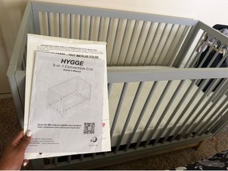 Gray Crib with mattress & mattress cover