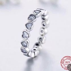 Heart Silver Eternity Band Sz 9