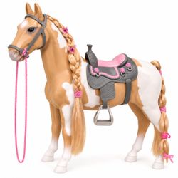 Toy Horse Figure with Saddle and Braided Hair