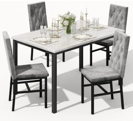 5-piece dining table set (Faux Marble - Gray)
