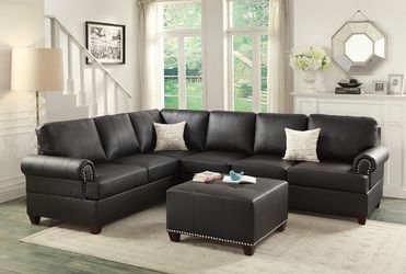 Super Modern!!! 2pcs Black Sectional Sofa (Ottoman Available)