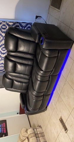 Party Time Midnight LED Power Reclining Sofa with Adjustable Headrest