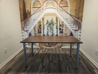 Large Desk with Wood Top and Metal Legs